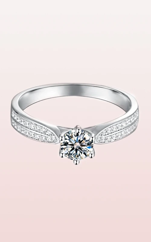 Halo Side Stones Round Cut 925 Silver Engagement Rings