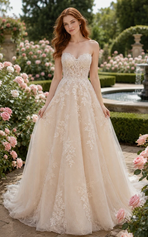 Romantic Sweetheart Lace A-Line Garden Elopement Bridal Gown