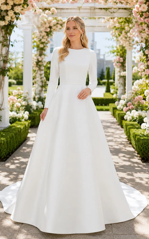 Long Sleeve Clean A Line Temple Garden Wedding Dress