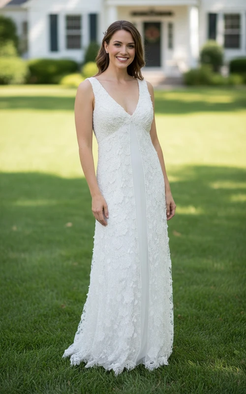Vintage V-Neck Floor-Length Dress