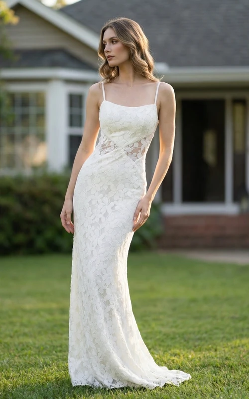 Effortless Beach Spaghetti Strap Lace Gown
