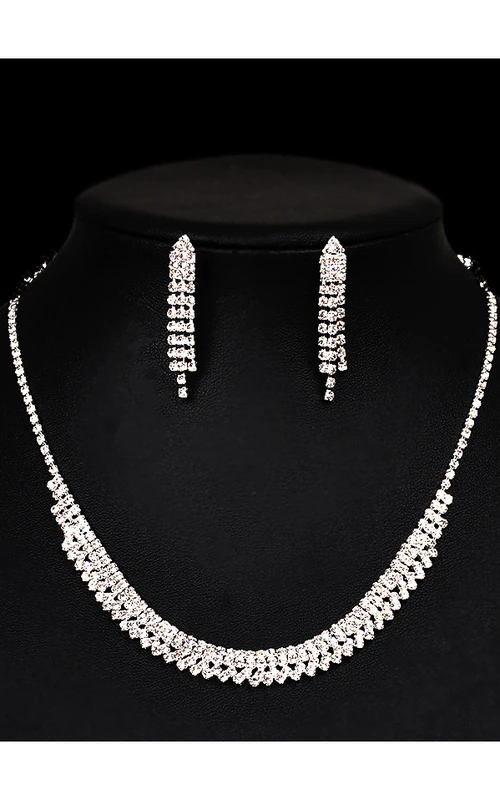 Classic Bridal and Cocktail Party Rhinestone Necklace and Earrings Jewelry Set
