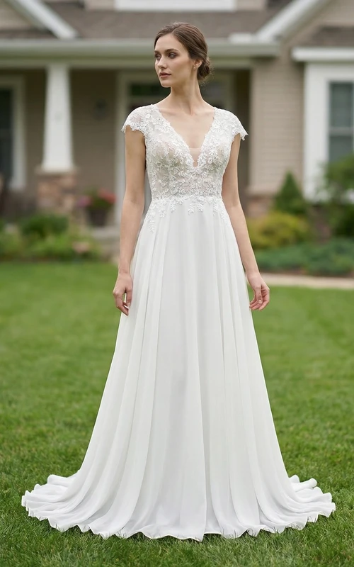 Intricate Illusion Plunging Boho Bridal Gown