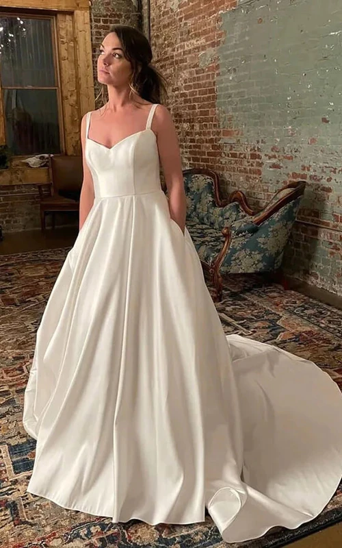 Casual Satin Spaghetti Empire A-line Cityhall Wedding Dress
