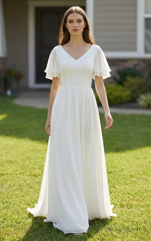 Breezy Chiffon A-Line Beach Wedding Dress