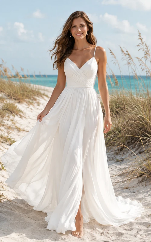 Spaghetti Strap Lightweight Chiffon Beach Destination Bridal Gown