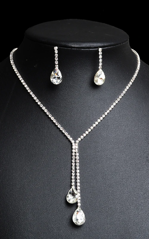 Simple Water Drop Rhinestone Necklace and Earrings Bridal Jewelry Set