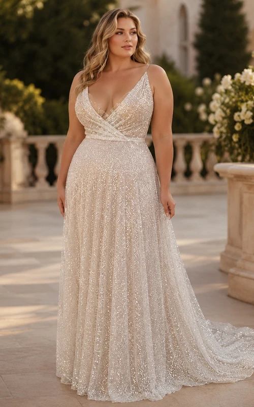 Spaghetti V-neck Empire Sequin Sexy Sweep Train Criss-cross Dress
