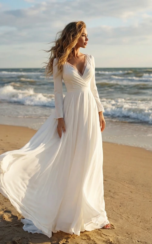 light in the box beach wedding dresses Ivory V Neck Beach Wedding Dresses with Lace Appliques WD546 US0 / Custom Color