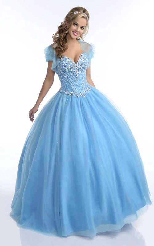 Robe de bal en tulle à décolleté cœur, robe de quinceañera ornée de perles et d'une cape