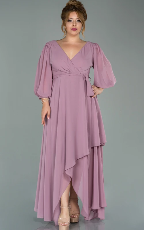 linen short dress Fortunate One Formal Long Sleeve Midi neckline and billowy sleeves Color:Bubble Gum long sleeve floral dress