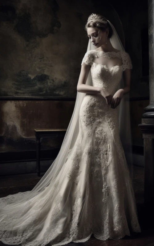 Vitange Celebrity Cap Sleeve Keyhole Mermaid Sheath Wedding Dress