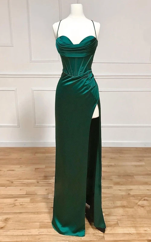 Sweetheart Empire Sheath Satin Dress with Ruching and Front Slit