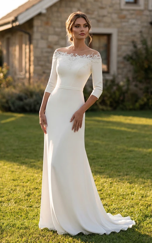 Modest Off-The-Shoulder Wedding Gown with Sleeves