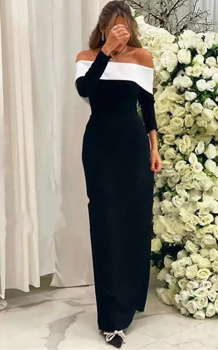 Elegant Jersey Strapless Sheath Long Sleeve Floor-length Formal Dress 