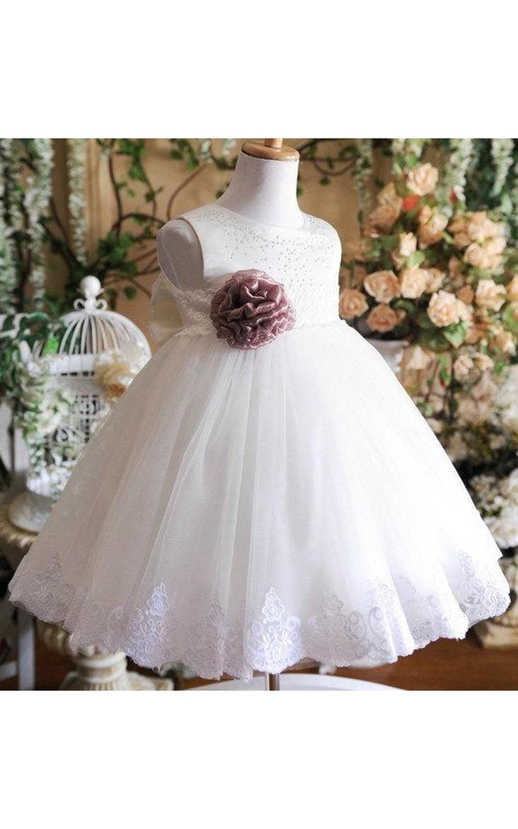 Tulle Jeweled Detailing Flower Jewel-Neckline Sleeveless Ball Gown