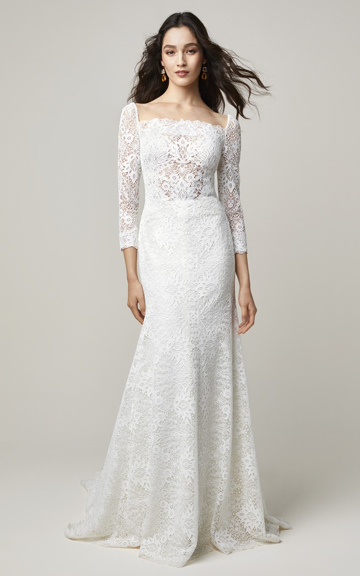 Sheath Modest Mermaid Lace Bridal Gown with Appliques