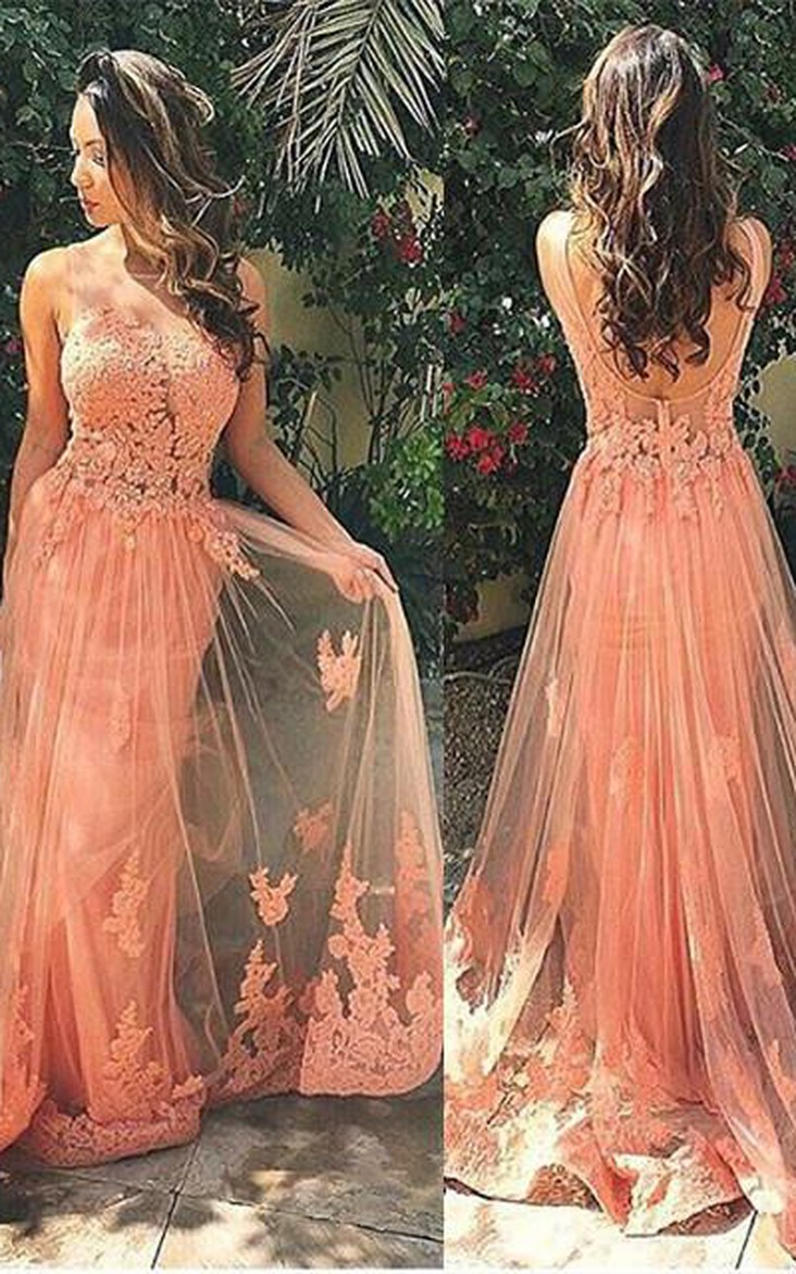 Lace Tulle Open Back Sleeveless Gorgeous Formal Gown