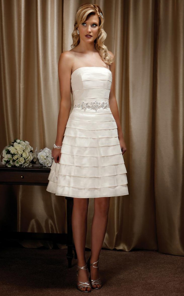 Strapless A-line short Dress With tiers And Waist Jewellery 