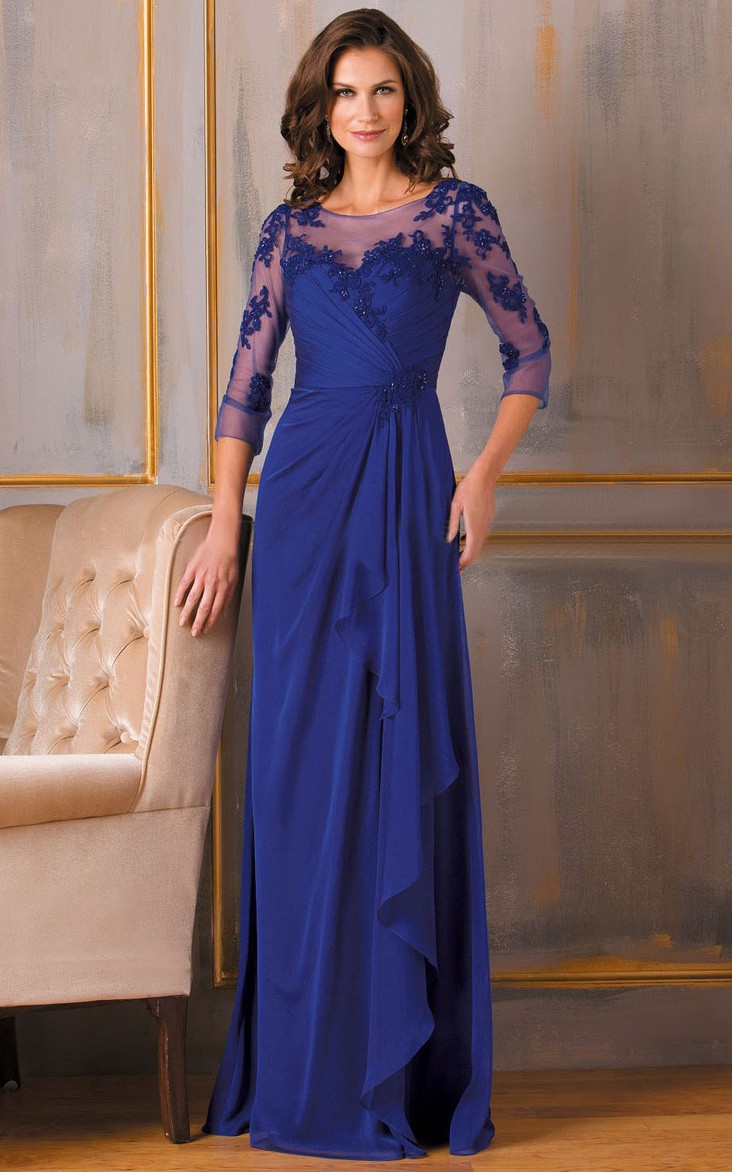 Appliqued Long-Sleeve Sheath Mother Of The Bride