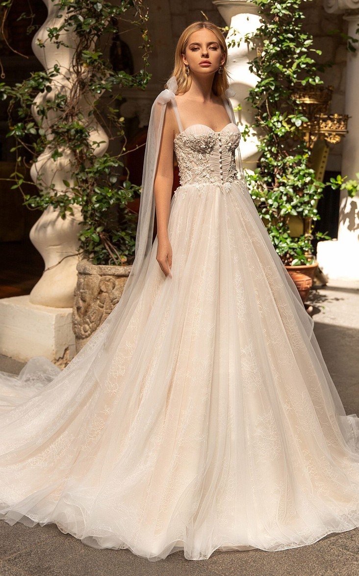 Simple Ball Gown Lace Sleeveless Floor-length Zipper Wedding Dress with Appliques