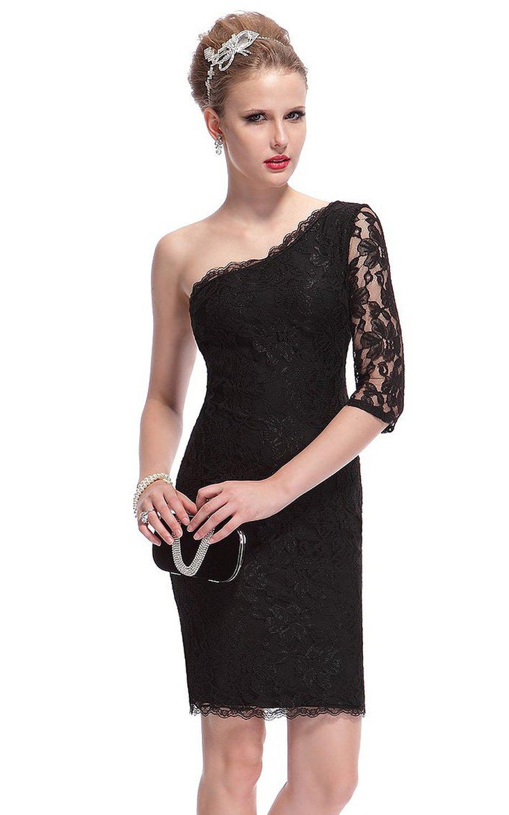 One-shoulder Lace Sheath Dress With Half Sleeve