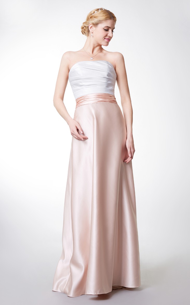 A-Line Ruched Sleeveless Backless Satin Gown