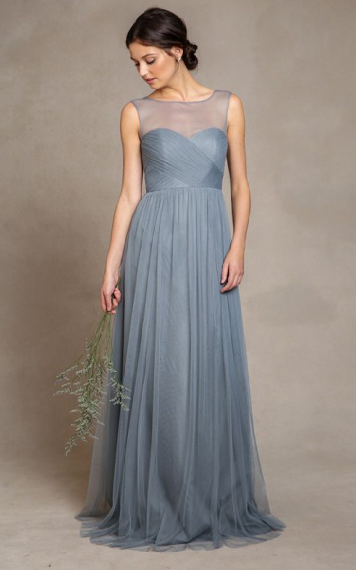 country style Tulle Sleeveless Bridesmaid Dress With Criss cross
