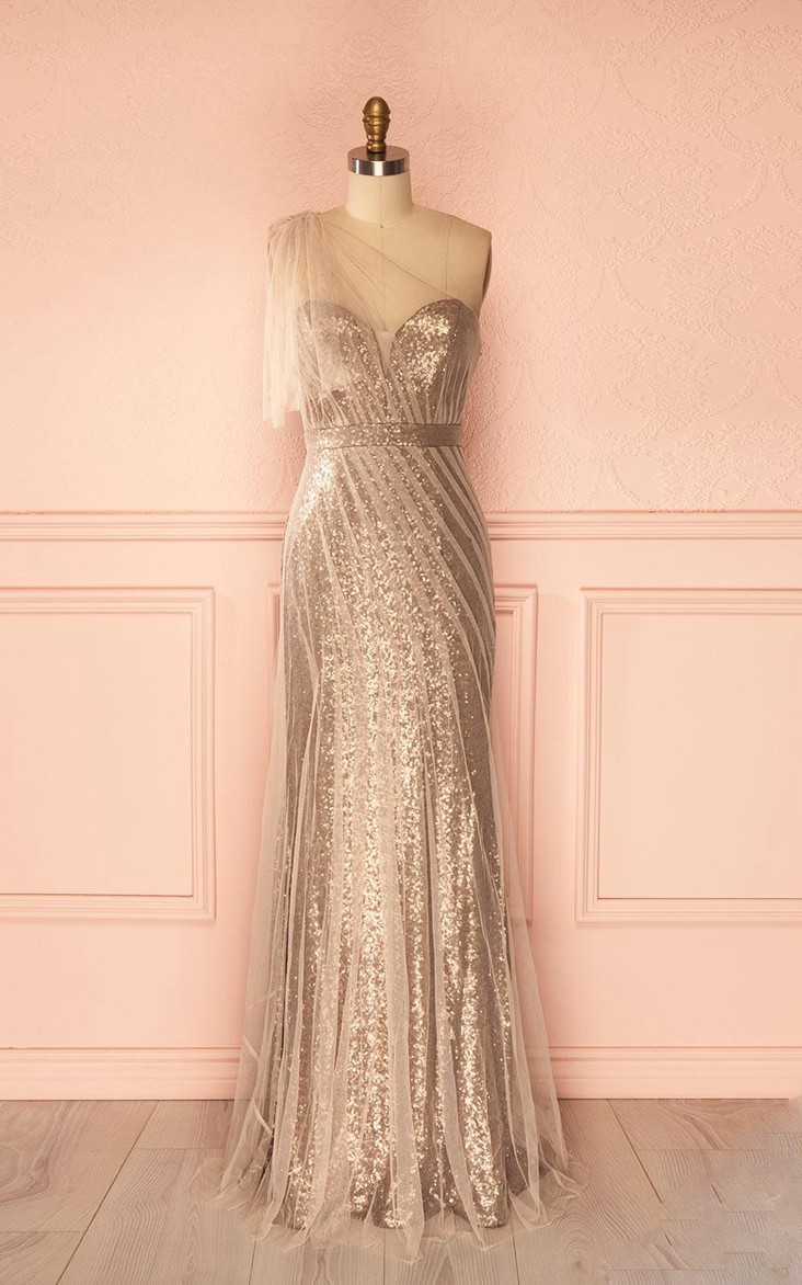 Tulle Sheath One-Shoulder Luxurious Sequined Dress