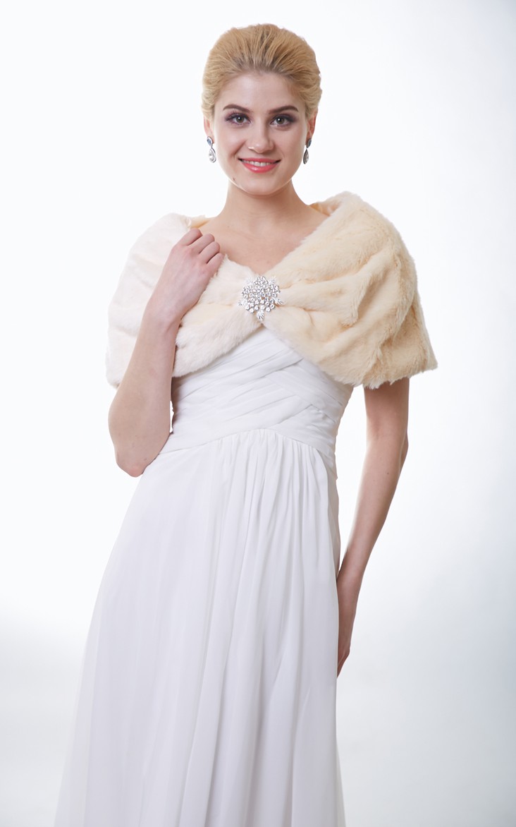 Champagne Faux Fur Bridal Wrap With Crystal Brooch