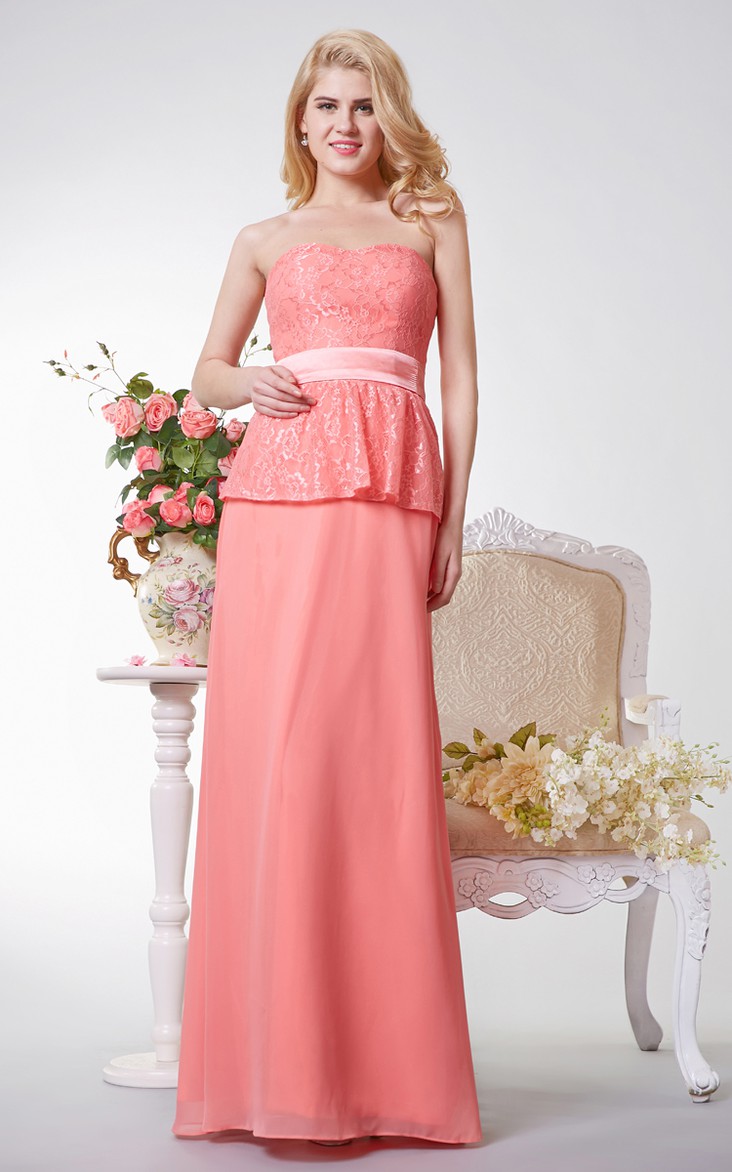 Backless A-line Long Chiffon Dress With Lace and Sash