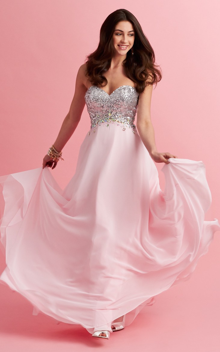 A-Line Jeweled Sequined Long Sweetheart Sleeveless Strapless Jersey Dress
