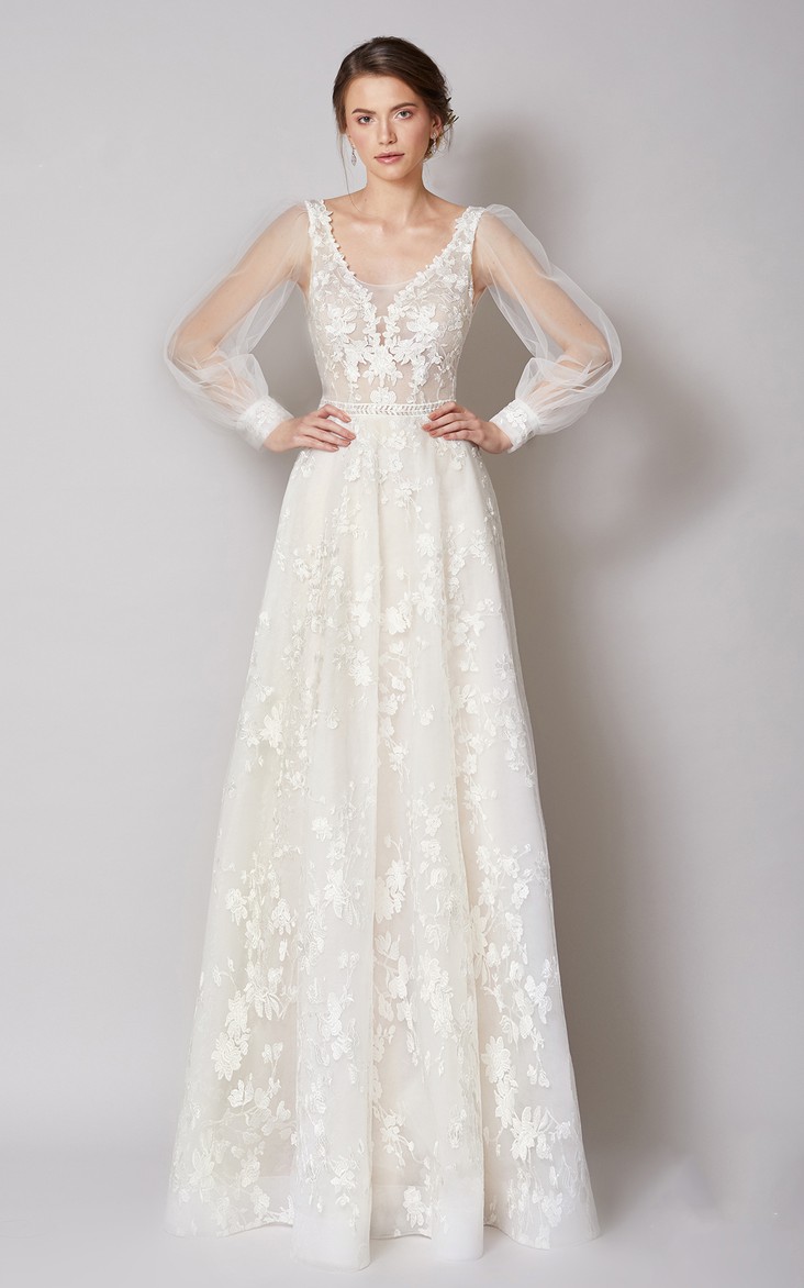 Bohemian V-neck A Line Lace Bridal Dress with Appliques