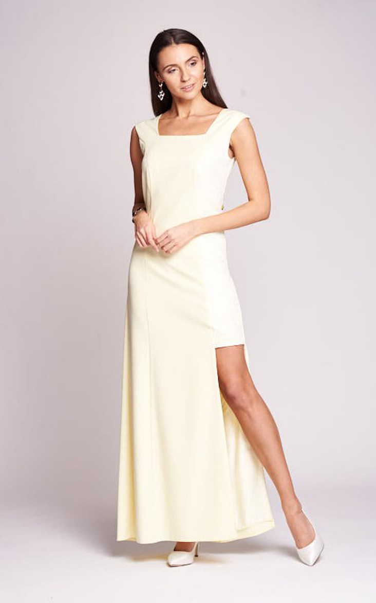 Casual Jersey Square A Line Sleeveless Floor-length Formal Dress with Split Front