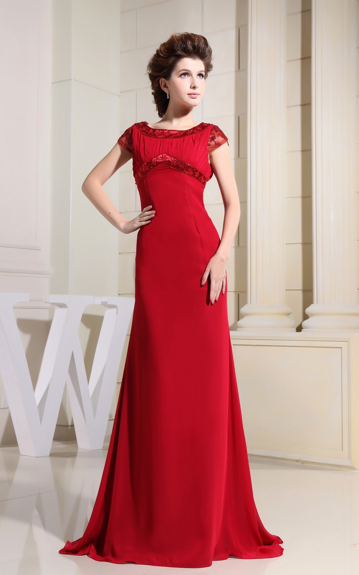 Lace Sweep Train High-Neckline Refined Dress