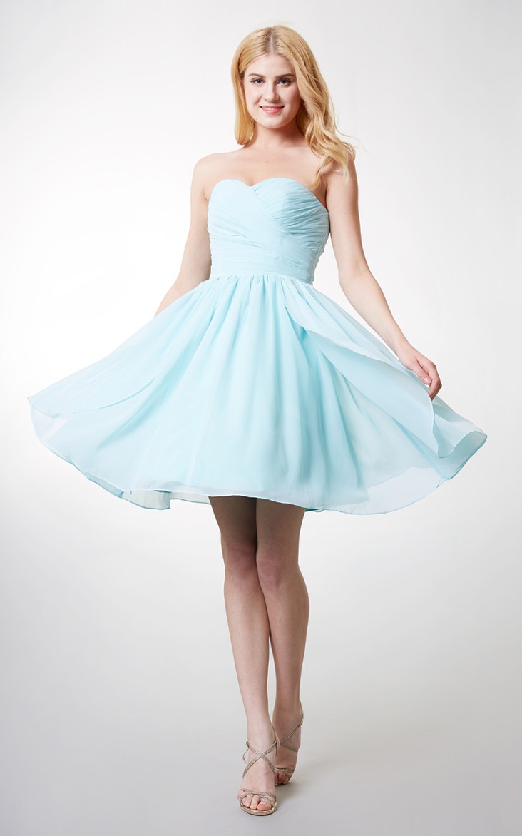 Sleeveless Ruched Top Sweetheart Charming Chiffon Gown