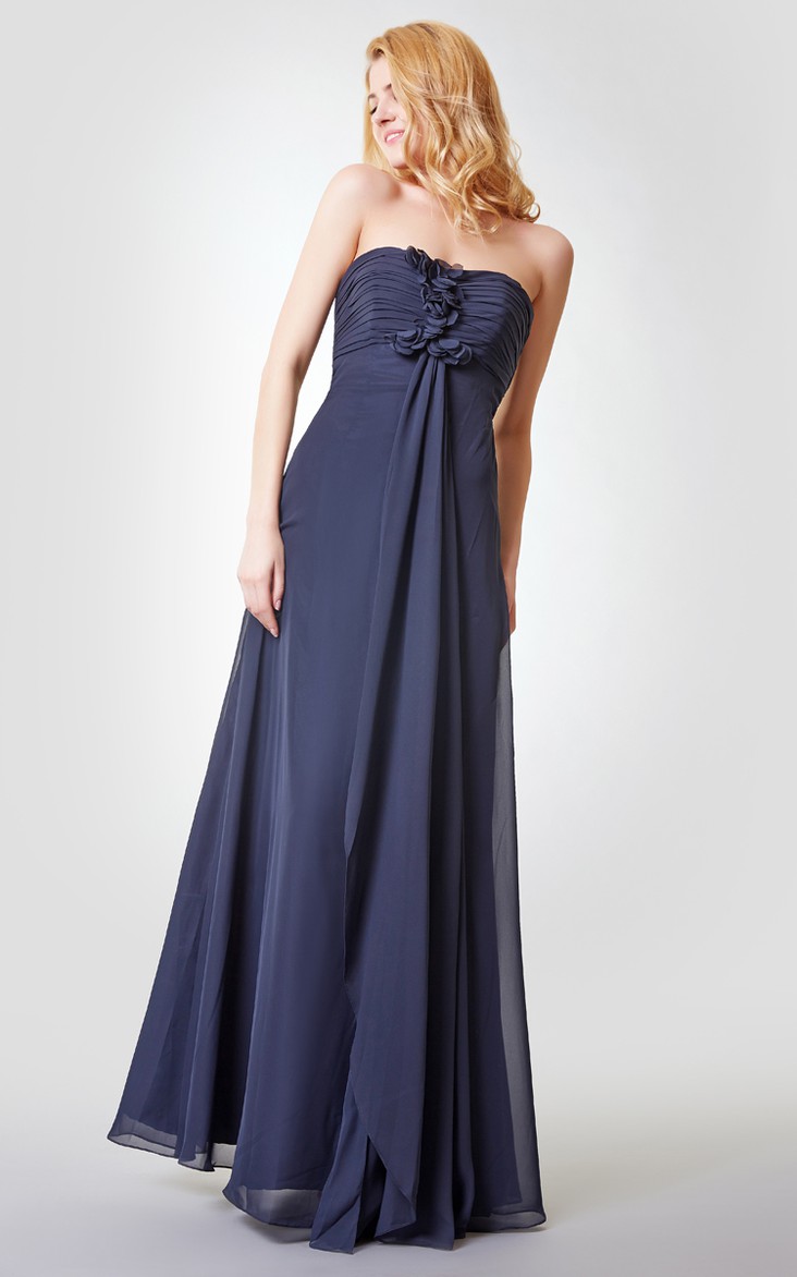 A-Line Draping Chiffon Ruched Backless Floor-Length Dress