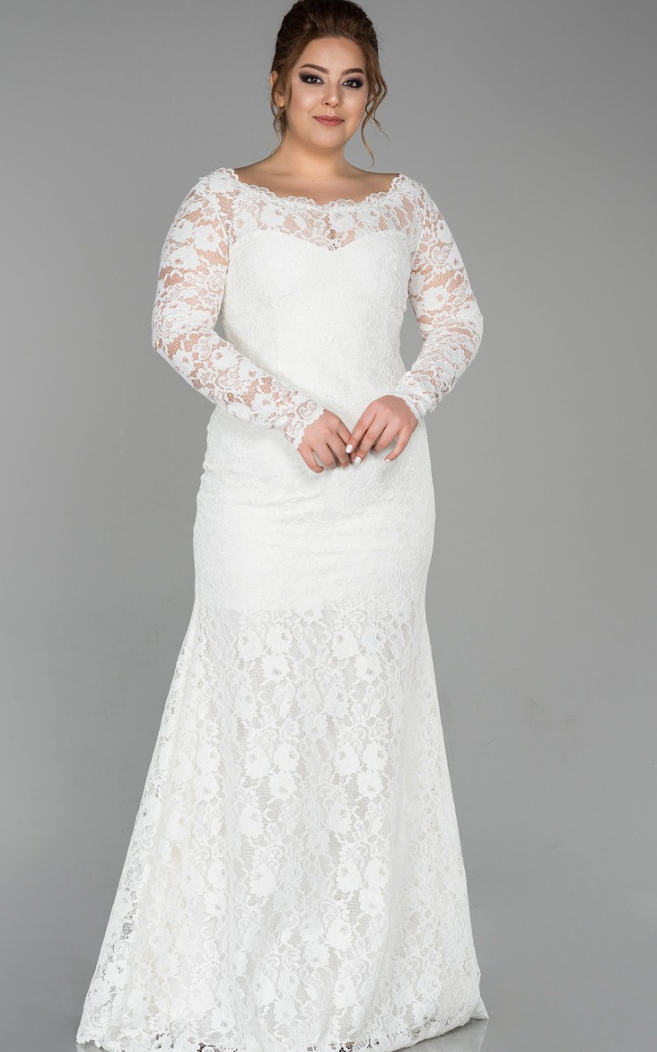 Romantic Sheath Lace Long Sleeve Floor-length Button Wedding Dress