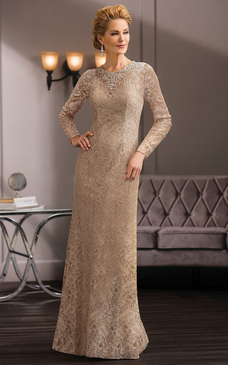 overall Lace Jewel-neck Mother of the Bride Dress With Beading