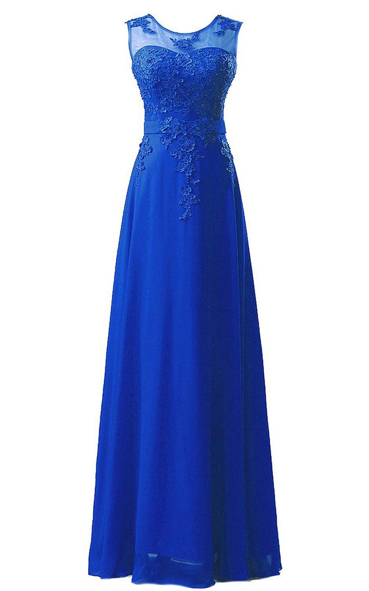 Chiffon Lace Applique Sleeveless Amazing Long Dress