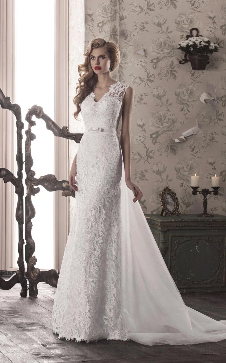 Sheath Column Spaghetti Straps Vneck Elatic Woven Satin Wedding Dress