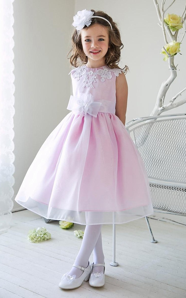 Jeweled Layers 3-4-Length Slit-Front Sequined Flower Girl Dress
