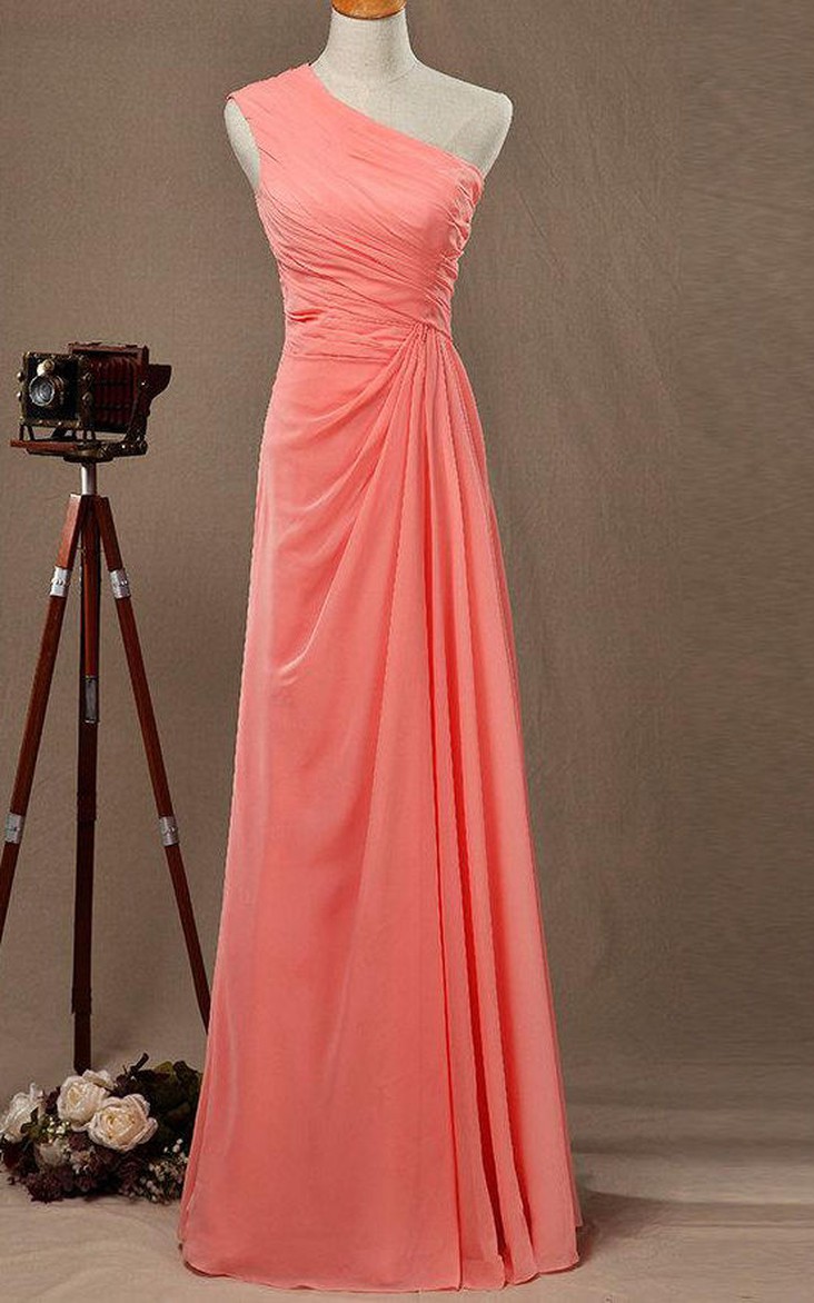 One-shouldered Sleeveless Dress With Ruched Bodice