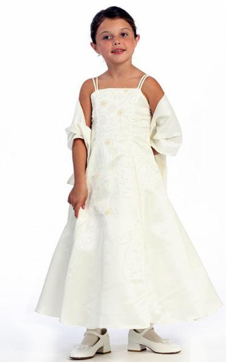 Sequined Strapped Floral Ankle-Length Flower Girl Dress