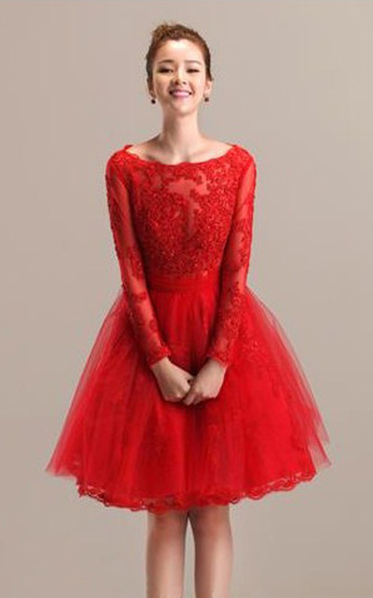 Adorable Lace and Tulle A-line Bateau Knee Length Dress