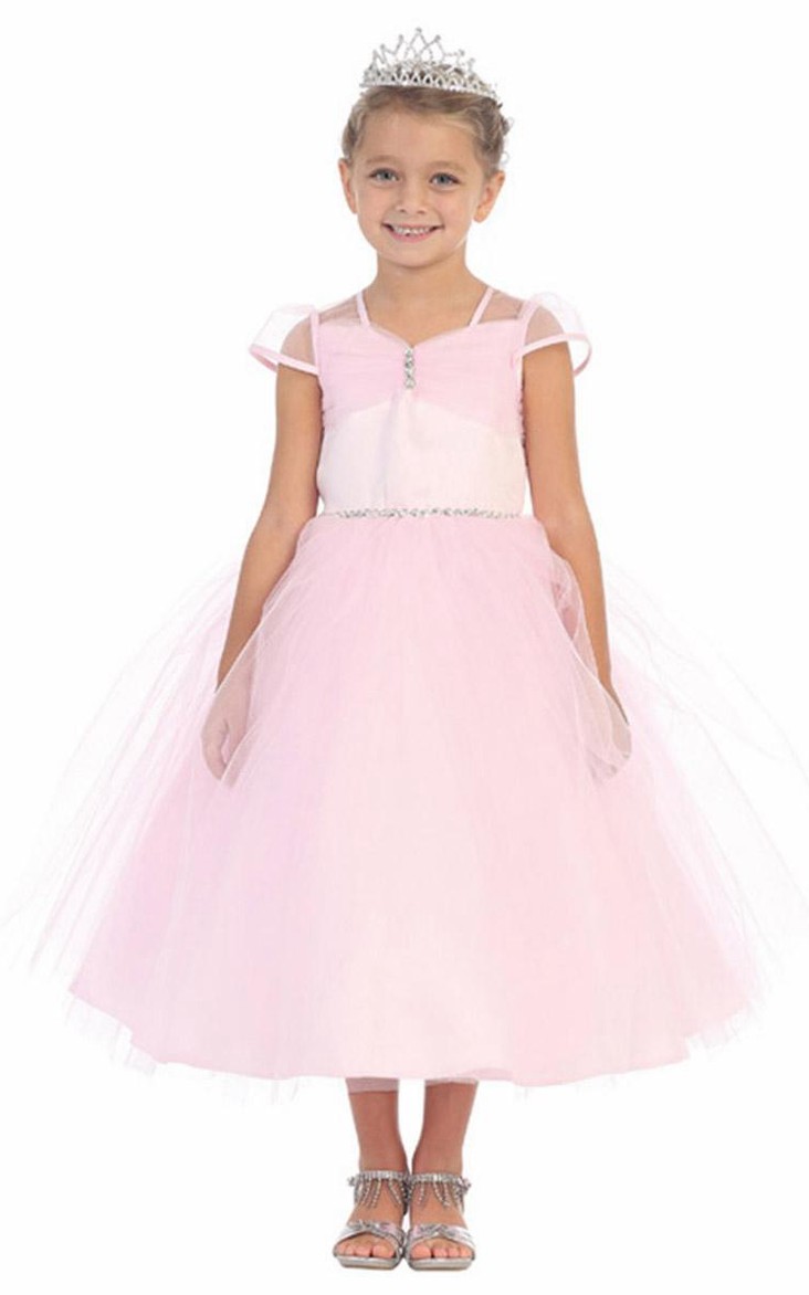 Tiered Sash Illusion Ankle-Length Flower Girl Dress