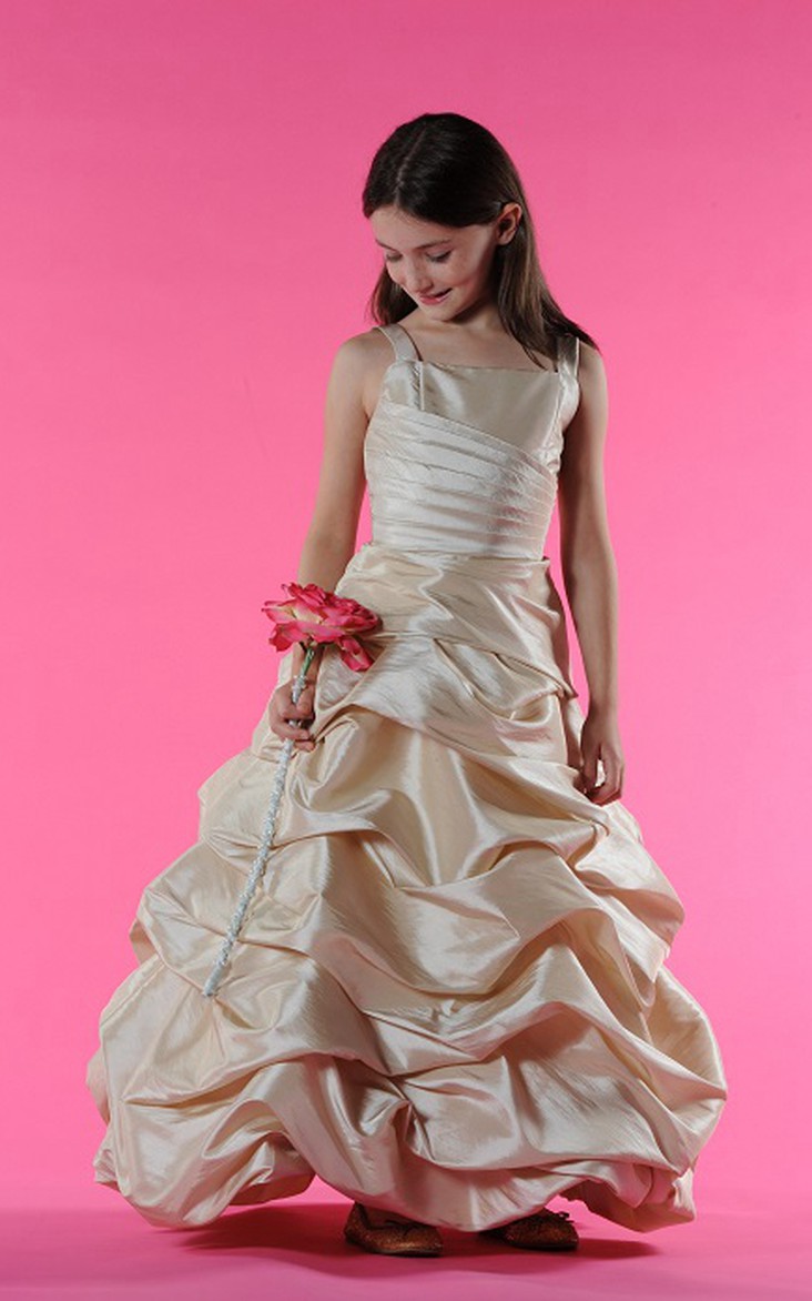 Floor-Length Ruffled A-Line Bateau-Neckline Flower Girl Dress