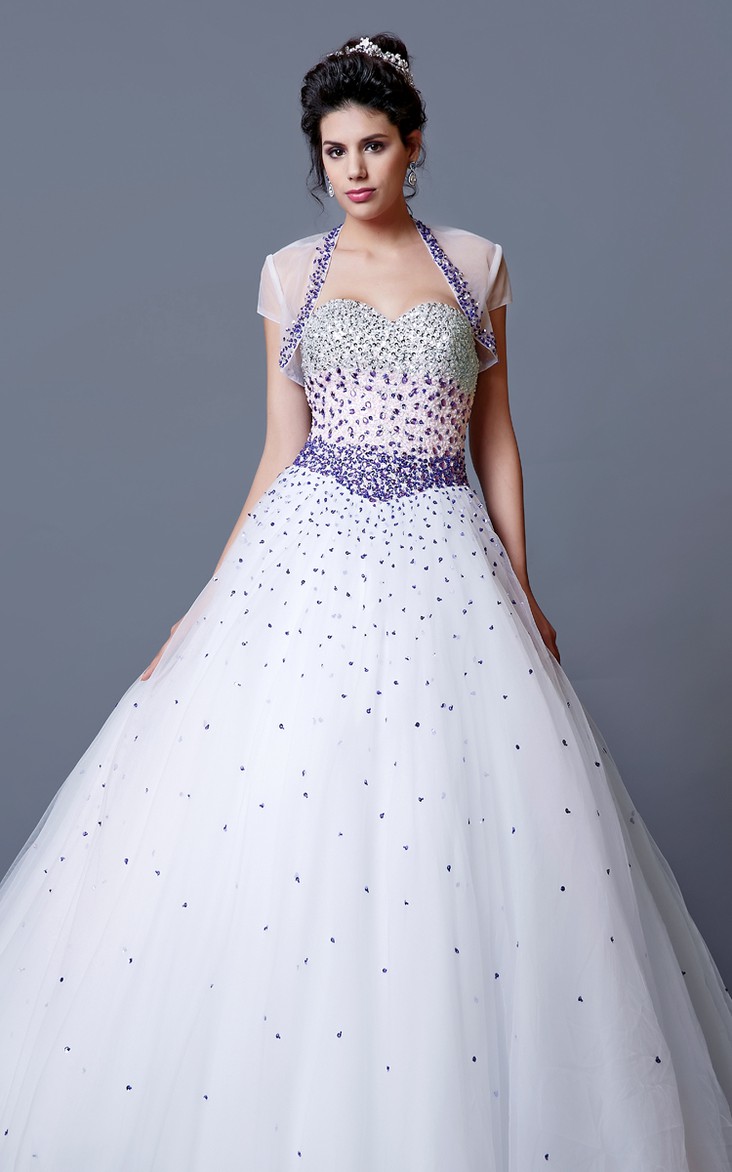 Ombre Glamorous Beauty Fading Beadwork Princess Fitted-Bodice Gown