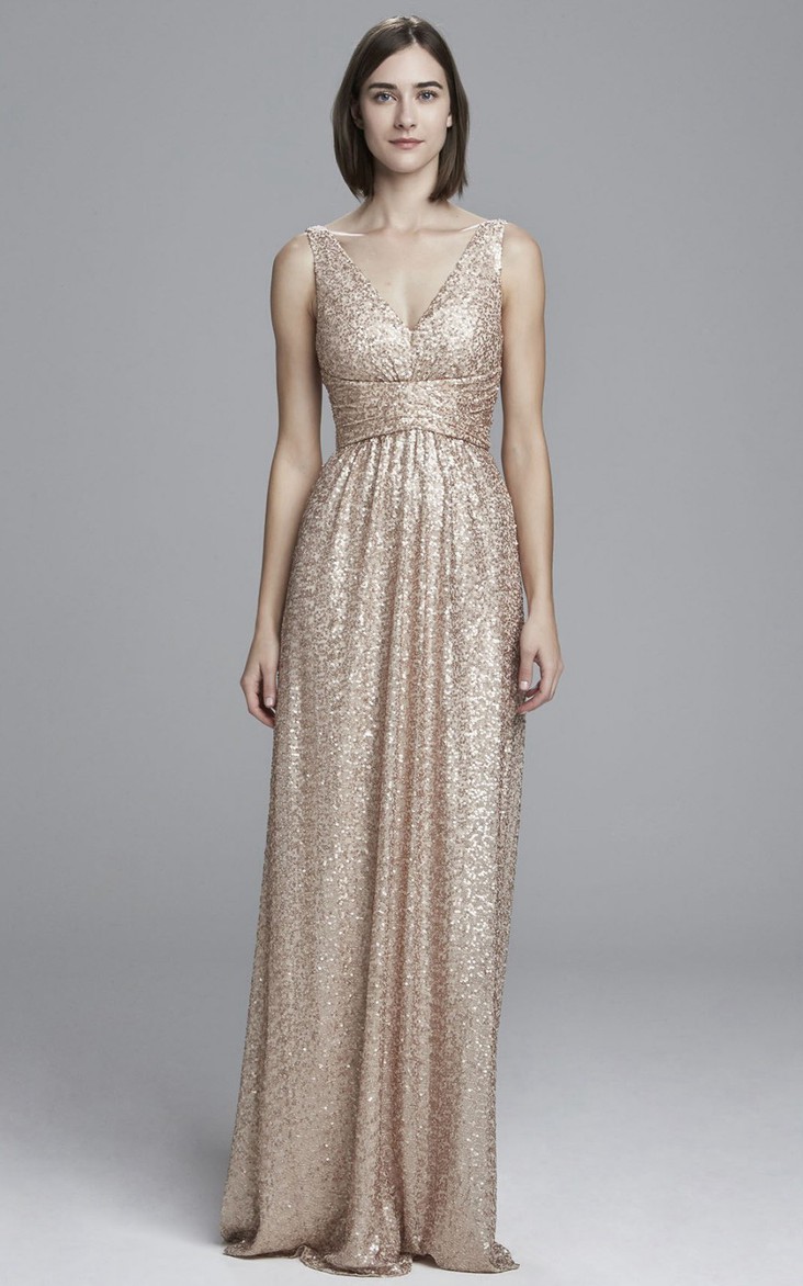 Sequined Sleeveless plunged Dress Low-V Back