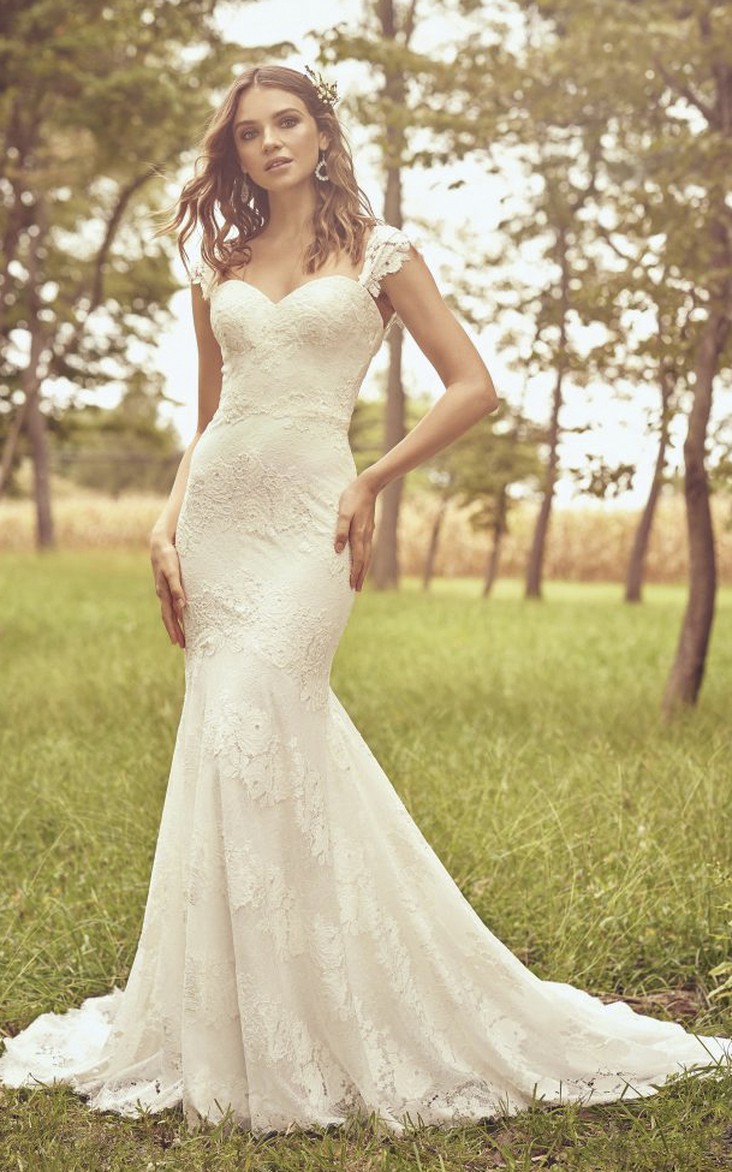mermaid lace wedding dress with cap sleeves